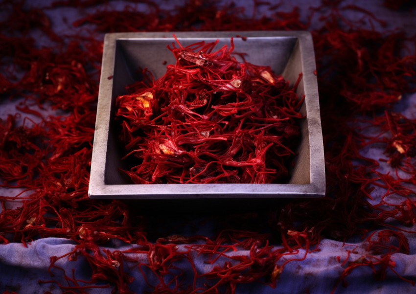 Saffron Flakes in a White Bowl