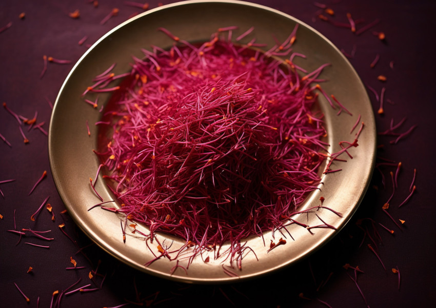 small dish of saffron with seeds on white plate