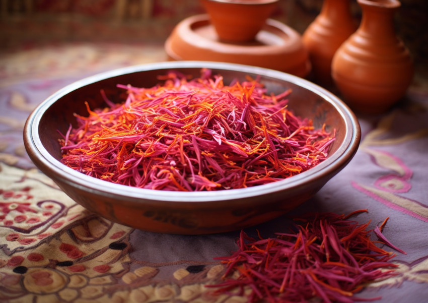 saffron seeds on a bowl filled with dirt