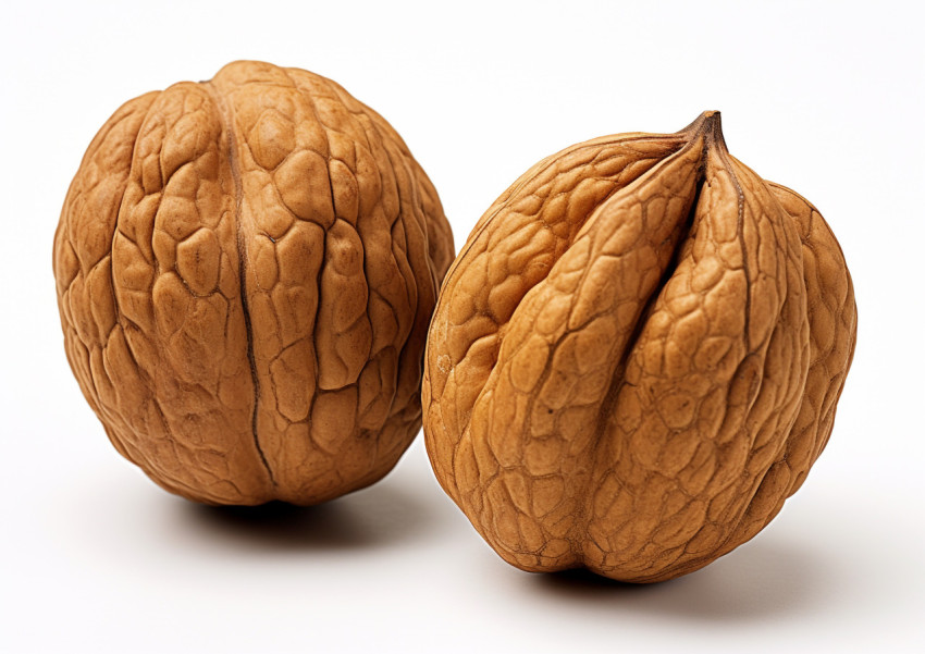 two walnut nuts in a white background