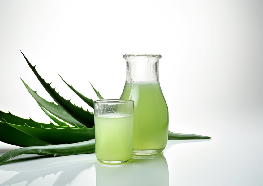 Glass of Aloe Vera Juice with Leaves Glass of Aloe Vera Juice with Leaves