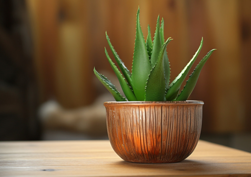 Aloe Vera Plant on Wooden Table Aloe Vera Plant on Wooden Table