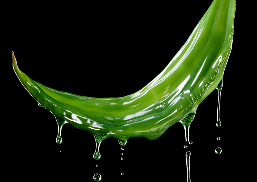 Green Aloe Vera Leaf Dripping Water