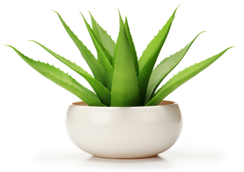 bowl with aloe vera leaf on a white background