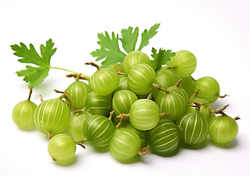 bunch of green Gooseberries isolated on white