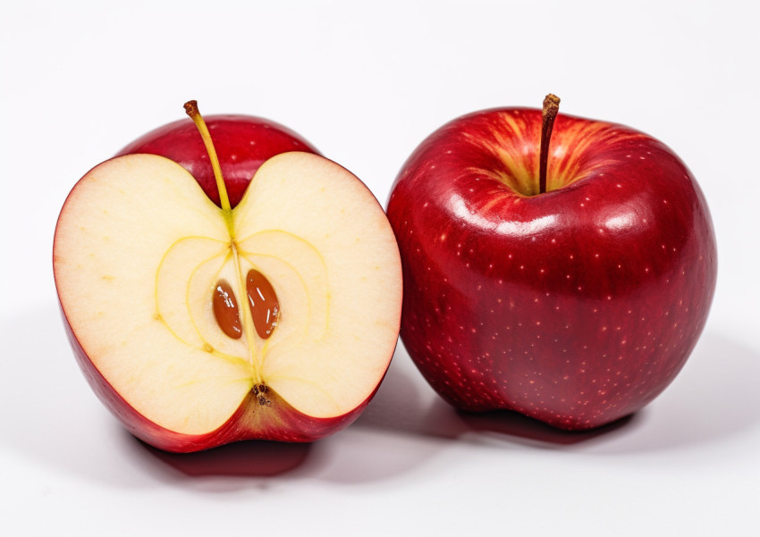 Red Apple Slices on White Background