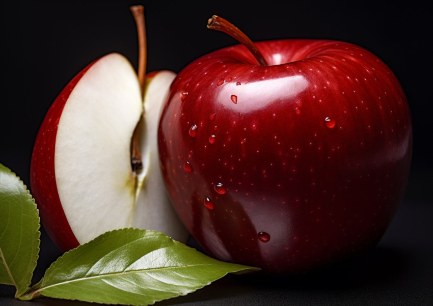 red apple with slices and leafs