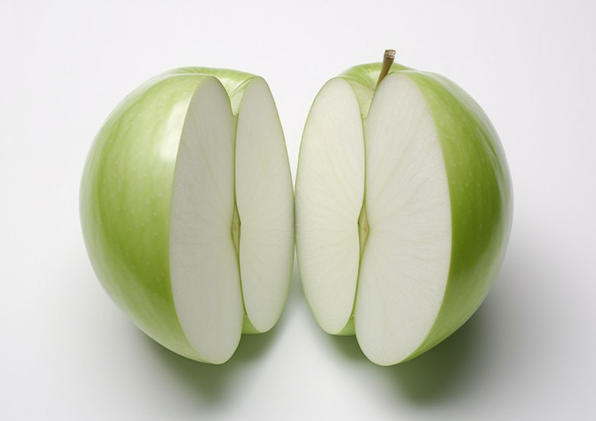 two apple slices on a white background