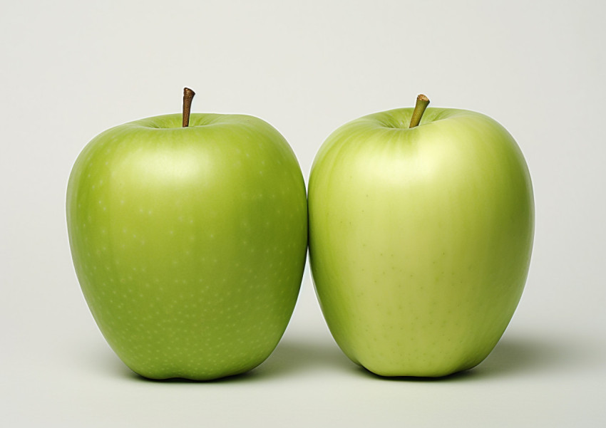 Two Green Apples One Cut in Half