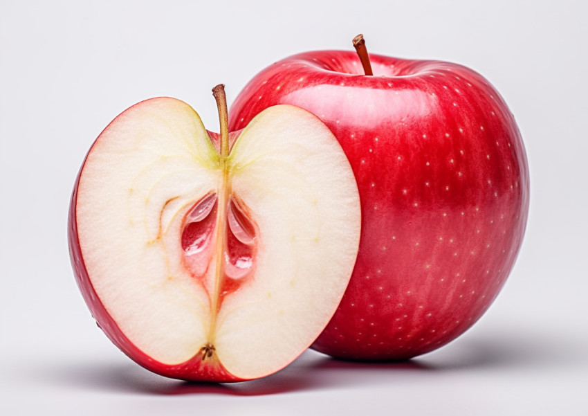 red apple slices and white background