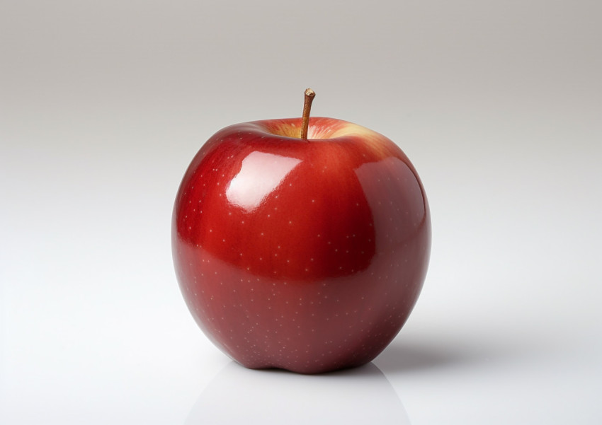 an apple and half of an apple on a white surface