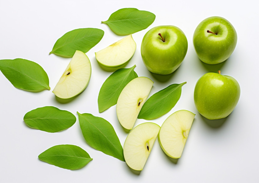 Fresh Green Apple Slices with Leaf