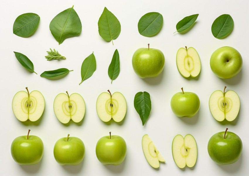 Green Apple Slices with Leaves