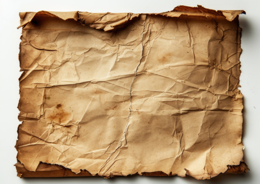 An old sheet of paper isolated on a white background