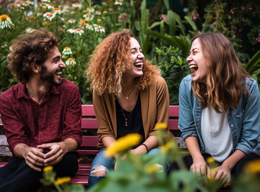 Friends Chatting on Park Bench