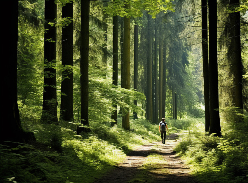 a person walking through a forest