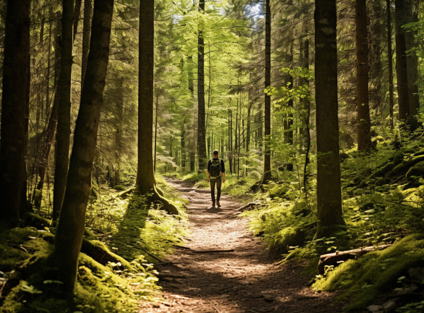 Man Taking a Stroll in Tranquil Forest