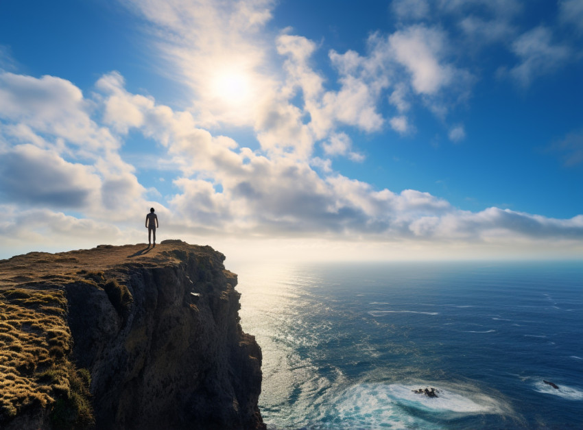 a person standing on a cliff overlooking the ocean