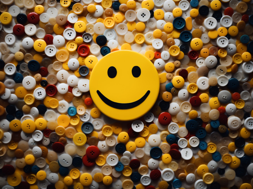 positive thinking using colorful buttons on head smiling face in