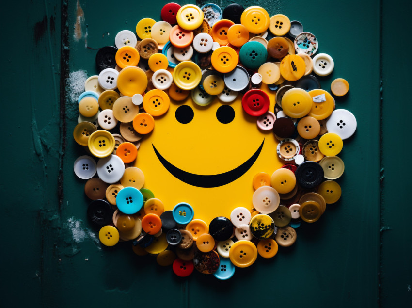 positive thinking using colorful buttons on head smiling face in