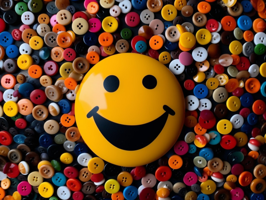 positive thinking using colorful buttons on head smiling face in