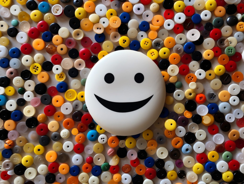 positive thinking using colorful buttons on head smiling face in