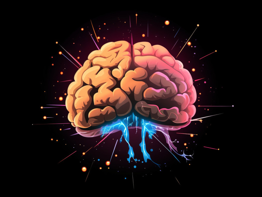 Vector brain and explosion on black background, human brain, cre