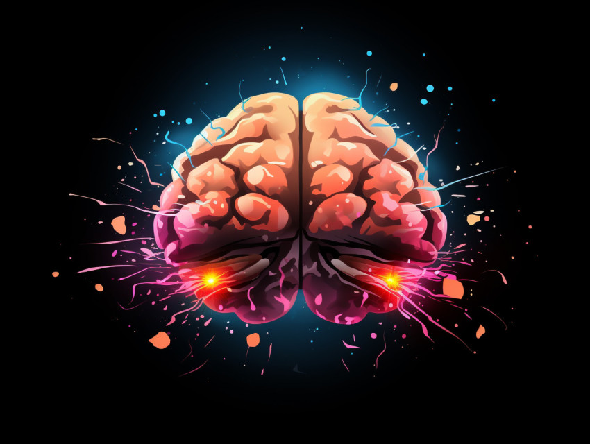 Vector brain and explosion on black background, human brain, cre