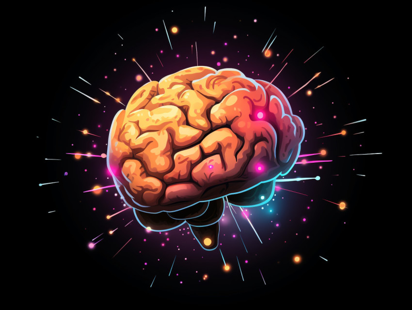 Vector brain and explosion on black background, human brain, cre