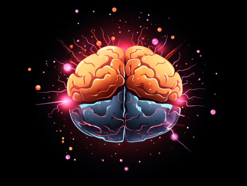 Vector brain and explosion on black background, human brain, cre