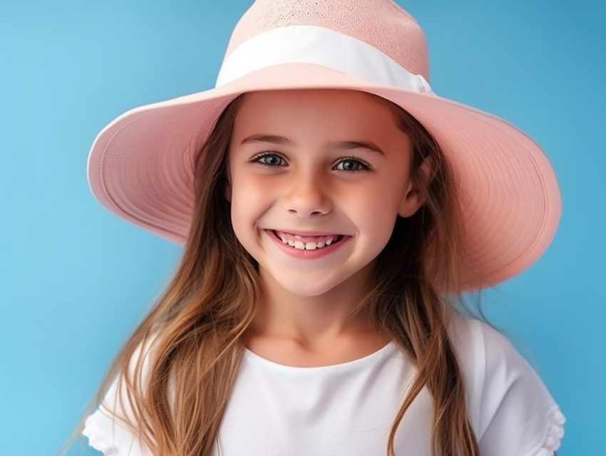 smiling pretty girl in summer hat and jeans posing, fashion desi