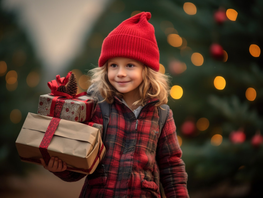 young child carrying christmas gifts around, festivals, cultural