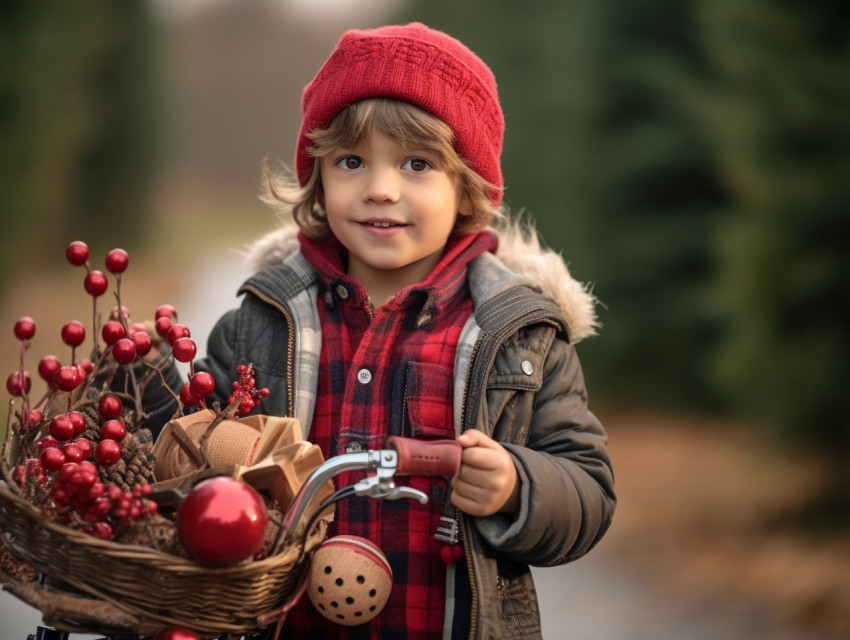 young child carrying christmas gifts around, festivals, cultural