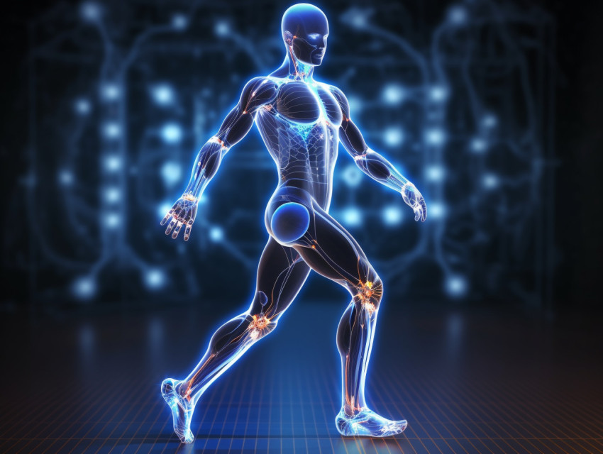 Photo 3d render of a male figure with joints highlighted, Health and Medical stock image