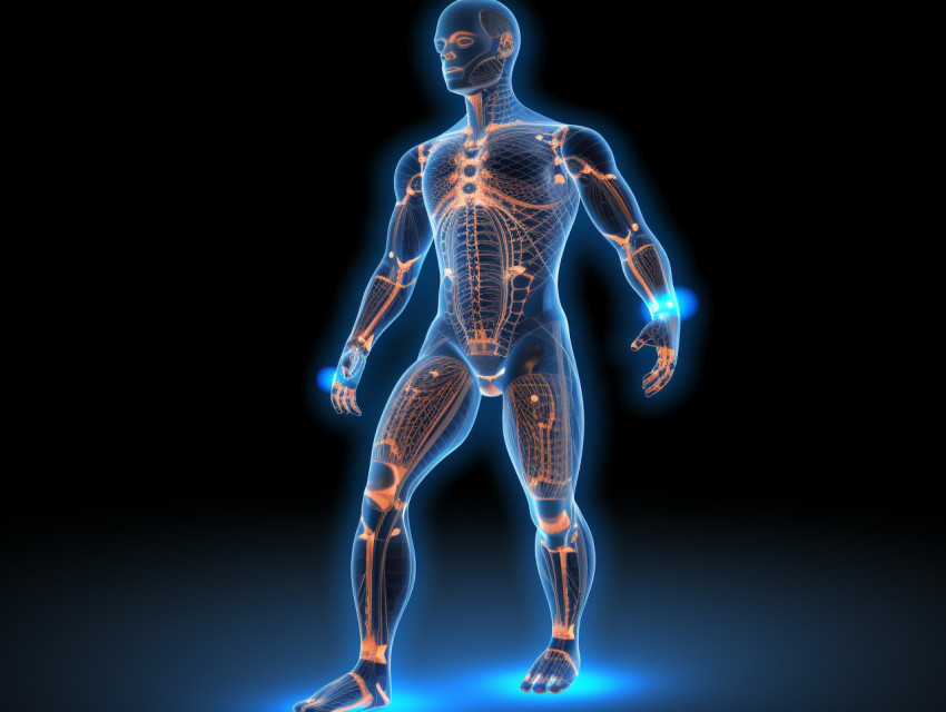 Photo 3d render of a male figure with joints highlighted, Health and Medical stock image