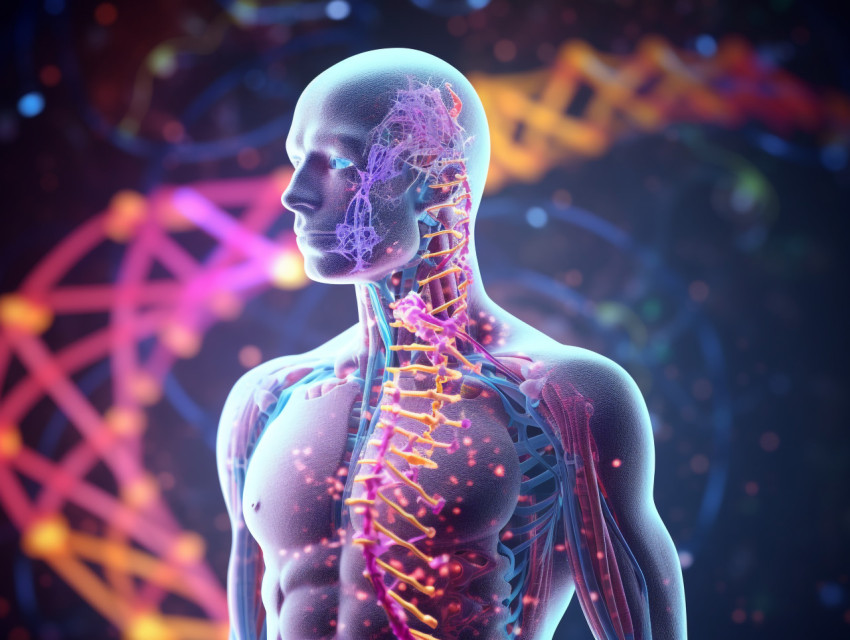 Bright dna with a human figure, Health and Medical stock image