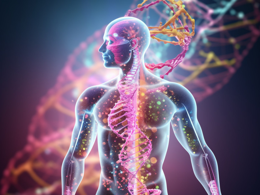 Bright dna with a human figure, Health and Medical stock image