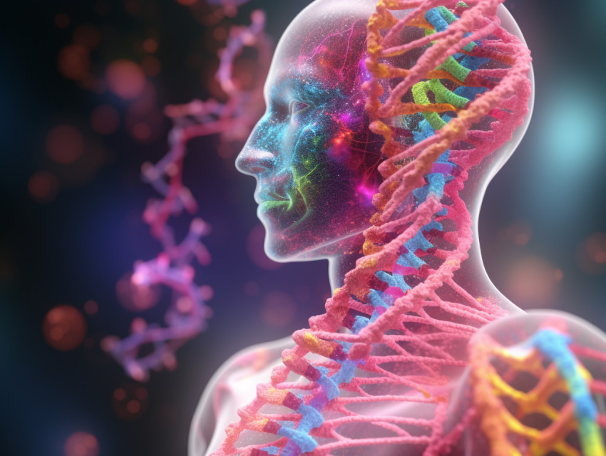 Bright dna with a human figure, Health and Medical stock image