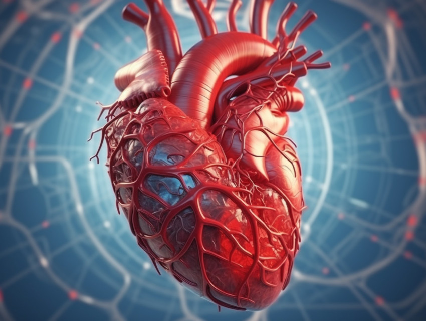 Photo heart pumps blood through the blood vessels of the circulatory system, Health and Medical stock image