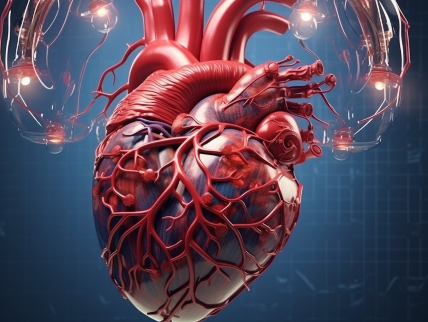 Photo heart pumps blood through the blood vessels of the circulatory system, Health and Medical stock image