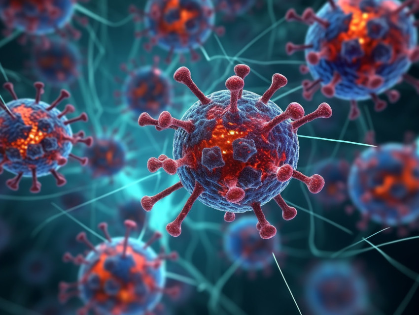 Photo 3d render of an abstract medical background with low poly virus cells on particle design, Health and Medical stock image