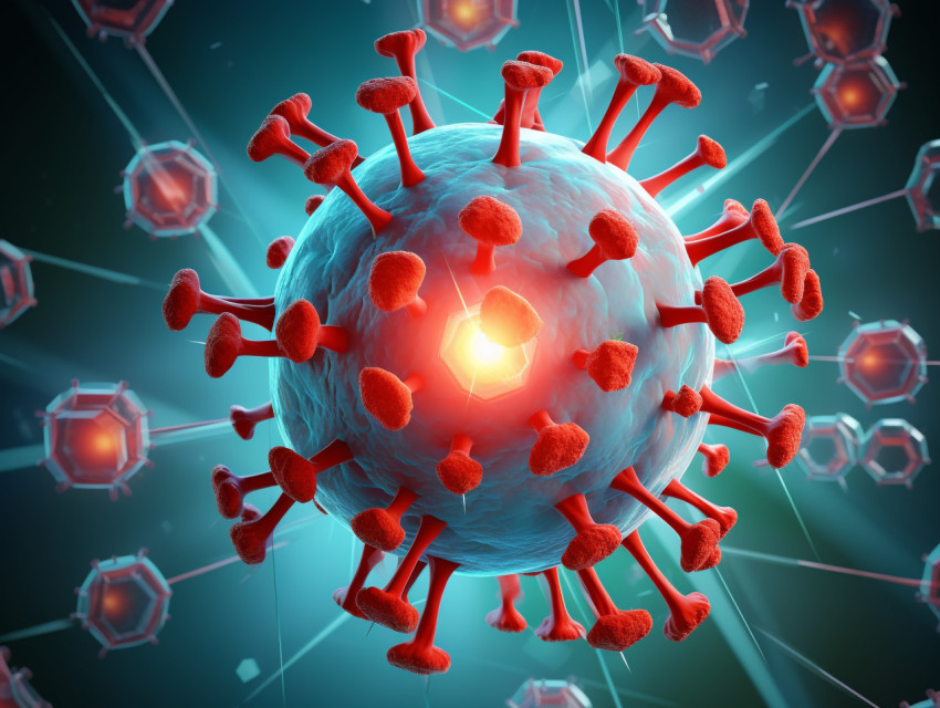 Photo 3d medical background with flu virus cell and lens flare, Health and Medical stock image