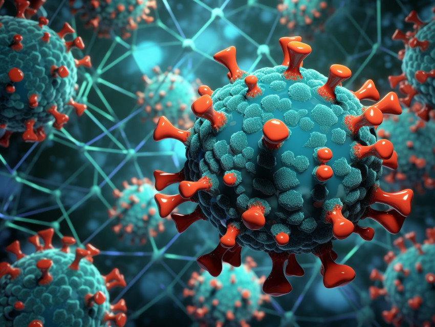 Photo 3d render of an abstract medical background with low poly virus cells on particle design, Health and Medical stock image