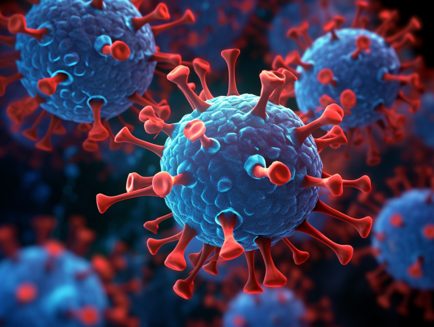 Photo 3d render of an abstract medical background with low poly virus cells on particle design, Health and Medical stock image