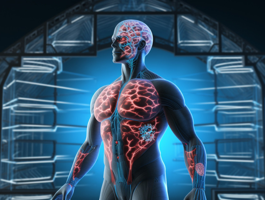 3d render of a medical background with male figure and brain highlighted, Health and Medical stock image