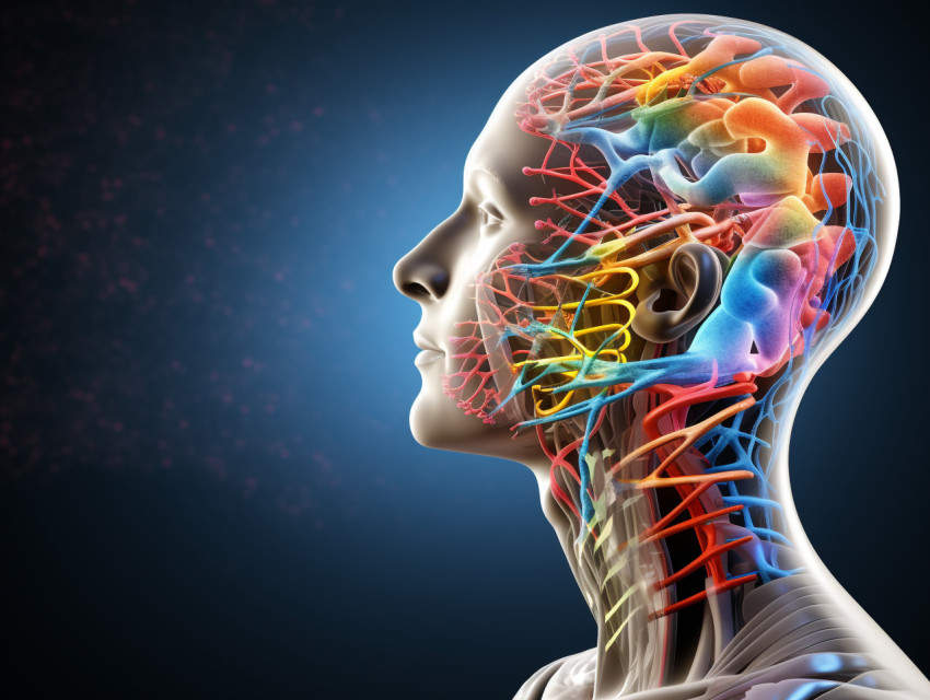 Photo 3d medical background with male head and brain on dna strands, Health and Medical stock image