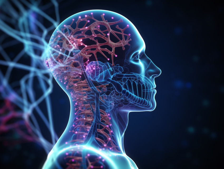 Photo 3d medical background with male head and brain on dna strands, Health and Medical stock image