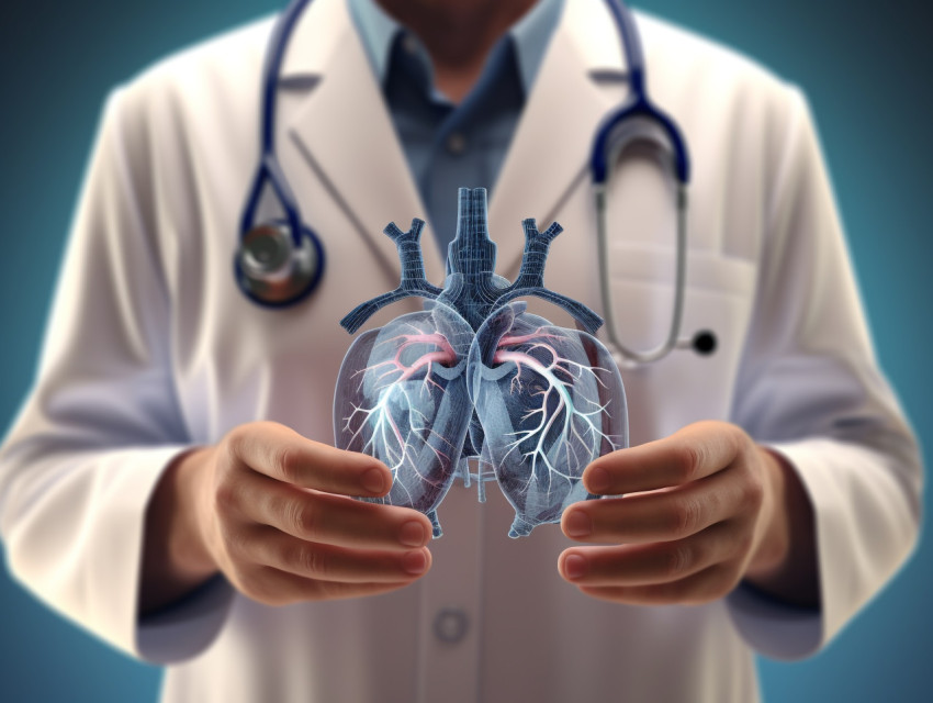 Photo a doctor with a stethoscope holds an icon with human lungs in his hands, Health and Medical stock image