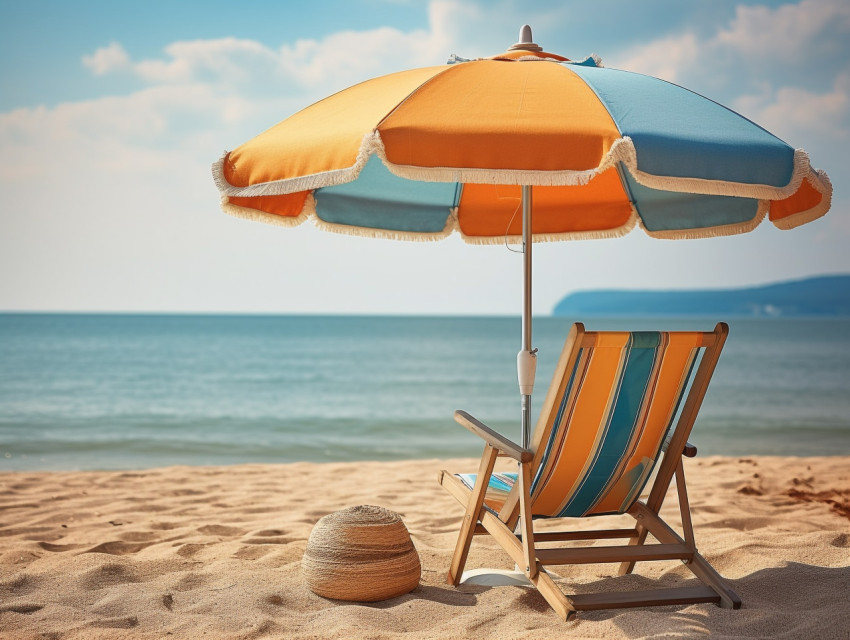 Umbrella and chair with pillow around beautiful landscape of beach and sea, Beaches stock images for travel websites