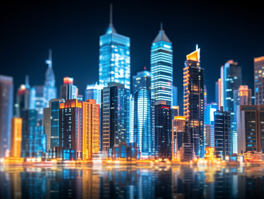 Glowing skyscrapers shape the modern cityscape backdrop, seo stock images for marketing campaigns